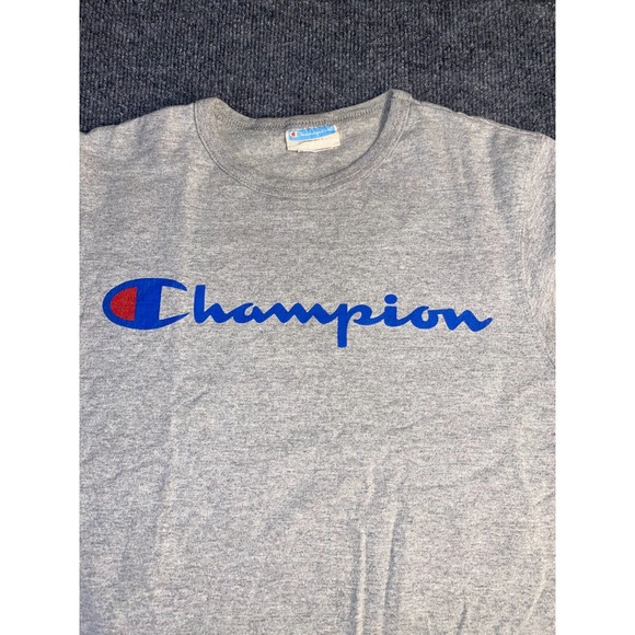 Champion Tee Shirt Mens Small Gray Solid Blended Regular Fit Crew Neck Pony Logo - Picture 4 of 7